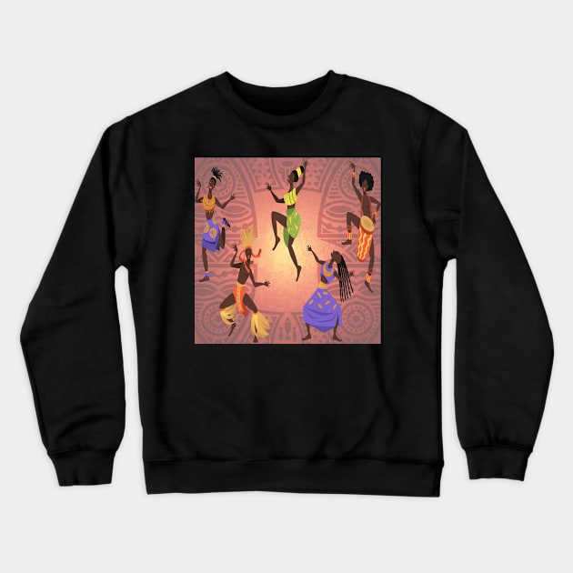 African female dancers. Cartoon aboriginal people dancing folk ritual dance modern vector poster. Traditional african background Crewneck Sweatshirt by Modern Art